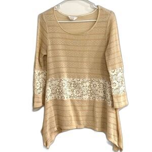 J by J.O.A. Anthropology Lightweight Cream Sweater W/ Crochet Accent SZ M EUC